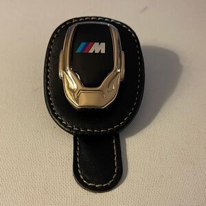 BMW Motorsports Logo Sunglass Holder for Car Black PU Leather With Gold NWT